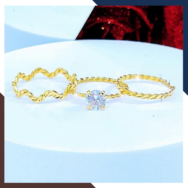 Set 3 Nhẫn Vàng Tây Nữ 10K NVN323 – Thiết Kế Xoắn Thanh Mảnh