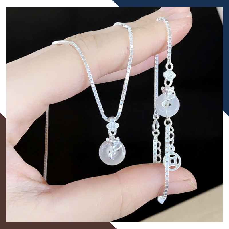 Set Dây Chuyền, Lắc Tay Phúc Lộc Tình Hồ Ly Bạc Ôm Đồng ĐIếu VTDPT32