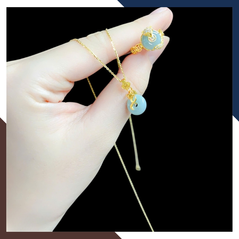 Set Hồ Thiên Cửu Vận Gồm Dây Chuyền & Nhẫn Hồ Ly Vàng 10k Ôm Đồng Điếu DCPT01