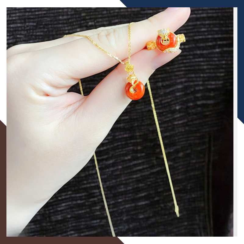 Set Hồ Thiên Cửu Vận Gồm Dây Chuyền & Nhẫn Hồ Ly Vàng 10k Ôm Đồng ĐIếu DCPT01