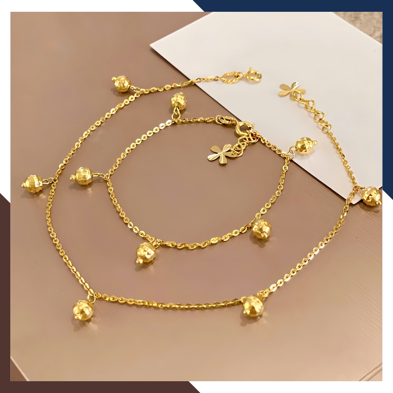 Set Lắc Tay & Lắc Chân Vàng Nữ 10K Mix Chuông Thanh Lịch BTSV28