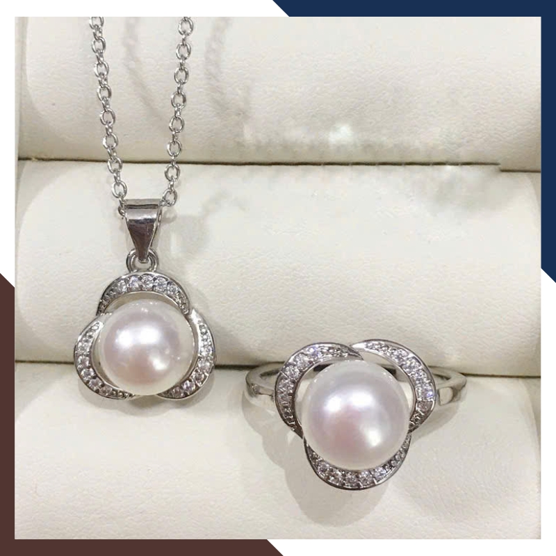 Set Ngọc Trai Bạc Xi Bạch Kim Cao Cấp BTSNT150