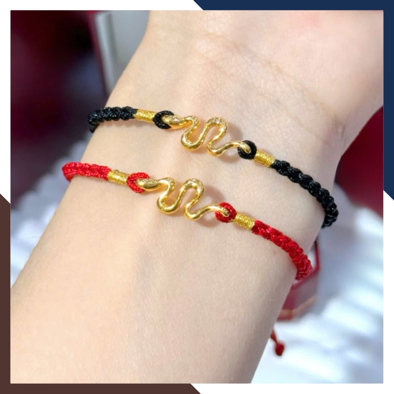 Vòng Charm Rắn Vàng 24k 9999 Phối Dây Chỉ Đỏ Cho Nữ VCHV42