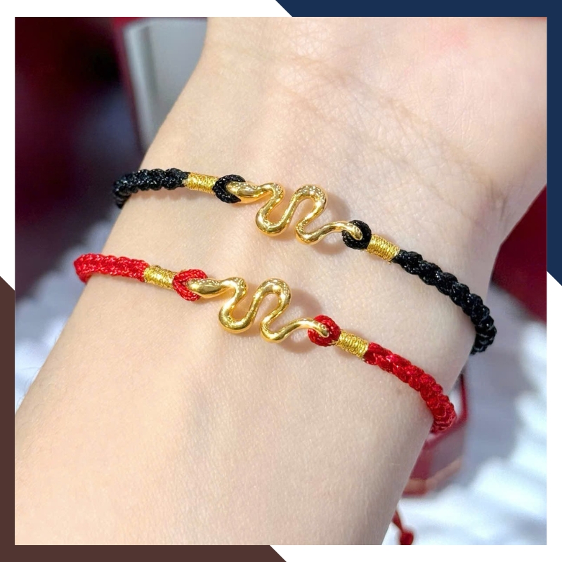 Vòng Charm Rắn Vàng 24k 9999 Phối Dây Chỉ Đỏ Cho Nữ VCHV42