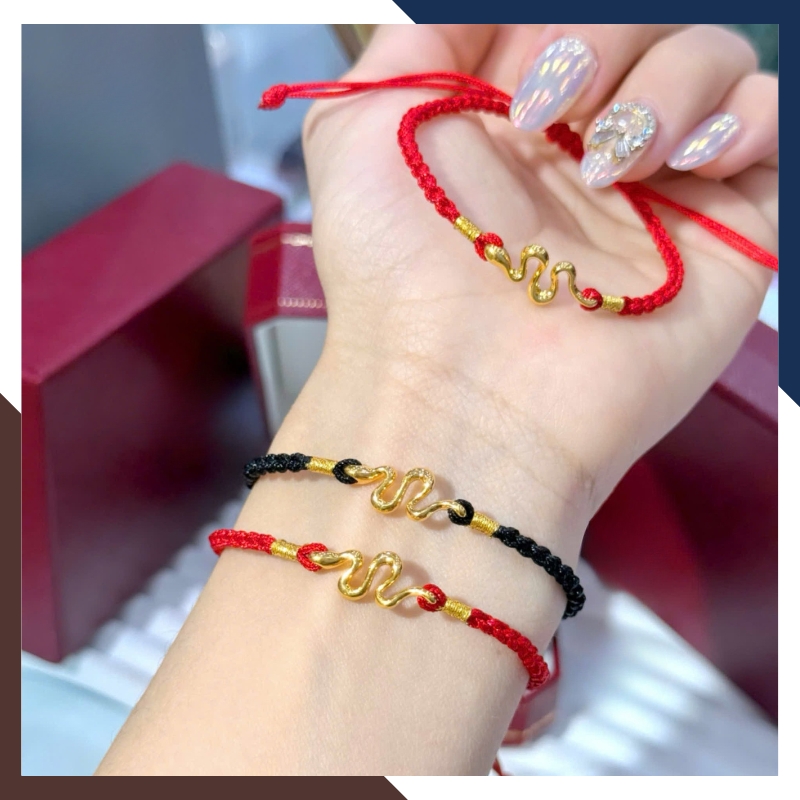 Vòng Charm Rắn Vàng 24k 9999 Phối Dây Chỉ Đỏ Cho Nữ VCHV42