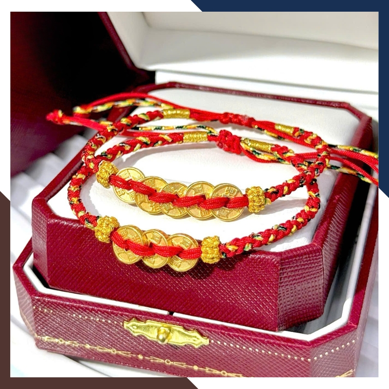 Vòng Charm Vàng 24k 9999 Phối Dây Chỉ Đỏ Nhiều Mẫu Cho Nữ VCHV43