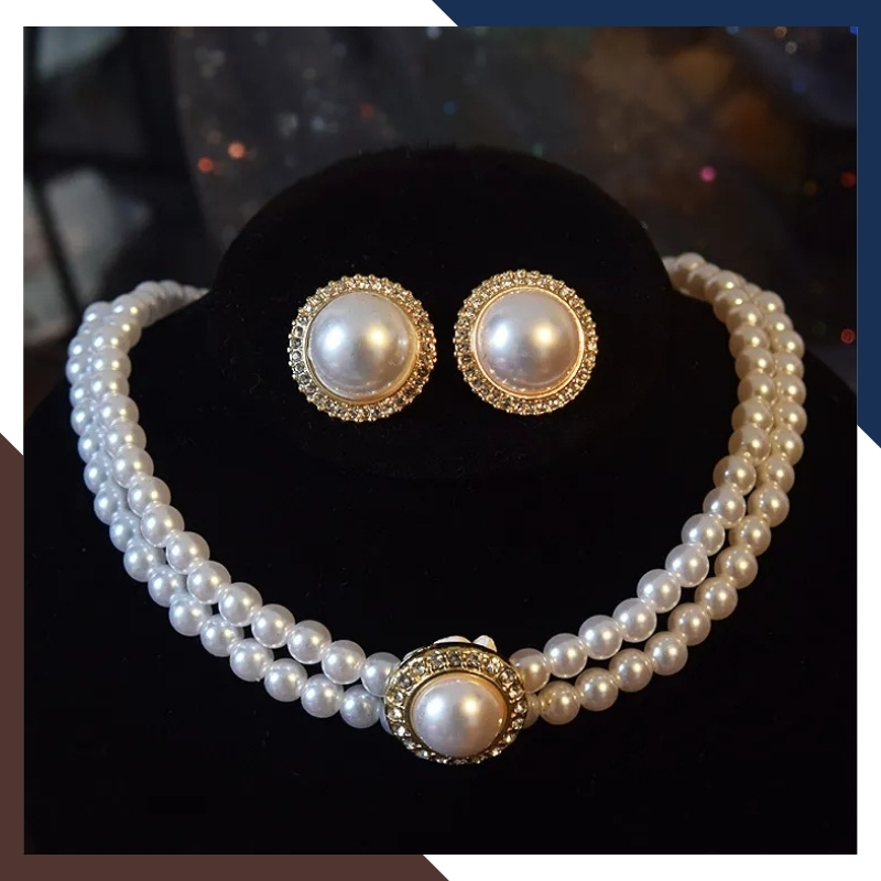 Vòng cổ choker ngọc trai 2 vòng đôi, vòng ngọc trai mặc áo dài đẹp cho nữ mã 78CH220