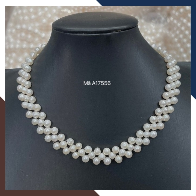 Vòng cổ choker ngọc trai tự nhiên kiểu đan hạt, vòng ngọc trai mặc áo dài đẹp cho nữ mã 56CH235