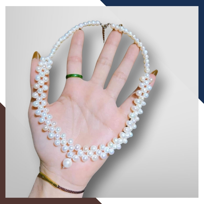 Vòng cổ choker ngọc trai đan lưới cao cấp , vòng ngọc trai mặc áo dài sang trọng cho nữ mã 56AC750