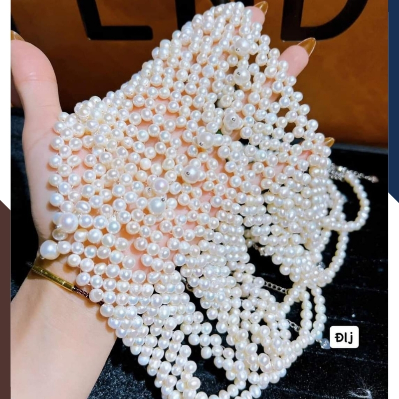 Vòng cổ choker ngọc trai đan lưới cao cấp , vòng ngọc trai mặc áo dài sang trọng cho nữ mã 56AC750