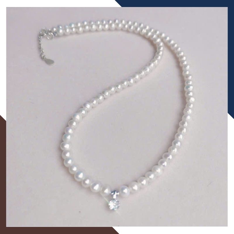 Vòng Cổ Choker Ngọc Trai Nhỏ Phối Mặt Bạc Đính Đá VCNT118