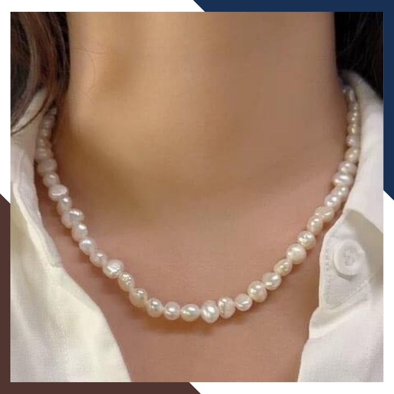 Vòng cổ choker ngọc trai thô dị tự nhiên mặc áo dài cho nữ trẻ trung mã 78T220