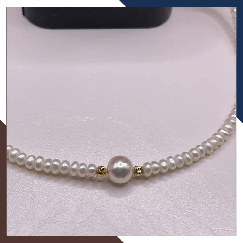 Vòng ngọc trai vàng 18k có mặt, vòng cổ ngọc trai nhỏ mặc áo dài cho nữ mã 56AC750