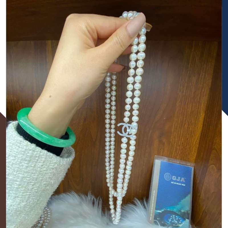 Vòng cổ ngọc trai chanel dài 120cm cho nữ mặc áo dài đẹp 78K45T250