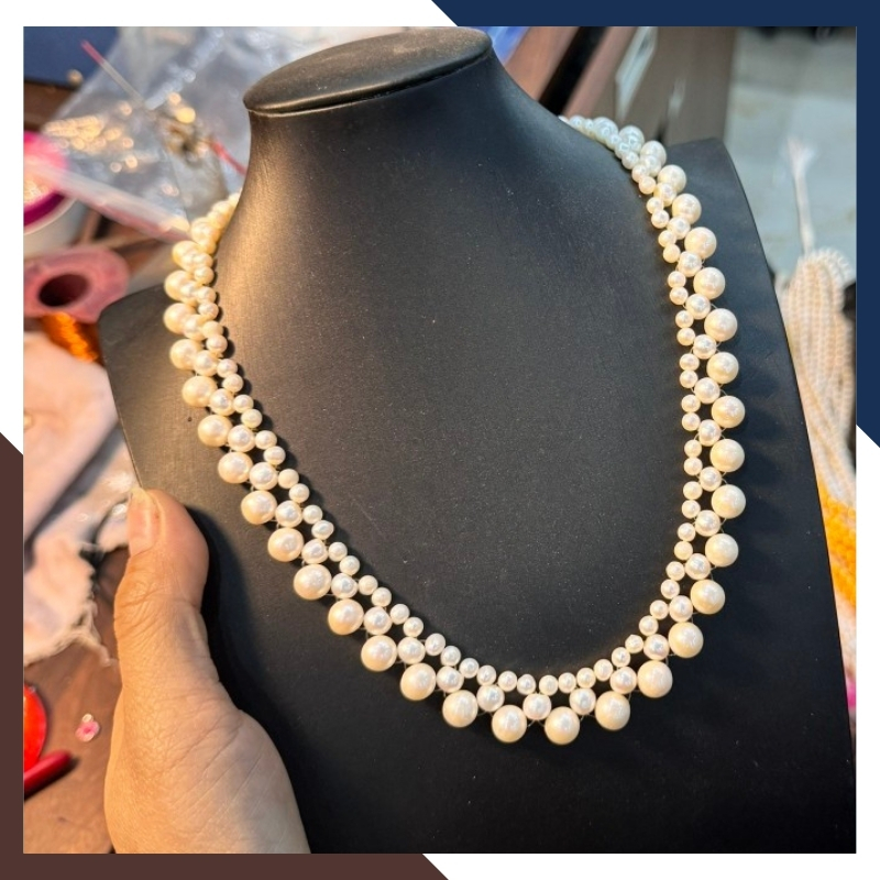 Vòng cổ choker ngọc trai đan hạt to với hạt nhỏ tinh xảo mã 58AC900