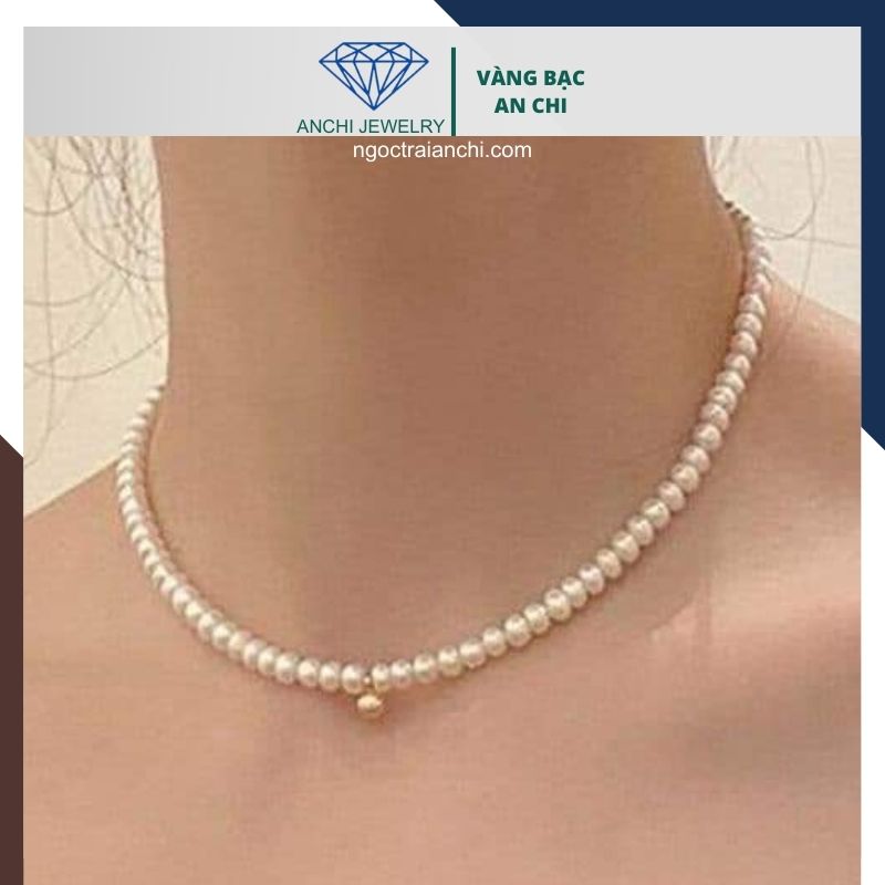 Vòng cổ choker ngọc trai nhỏ phối trái tim vàng 10k 56AC650