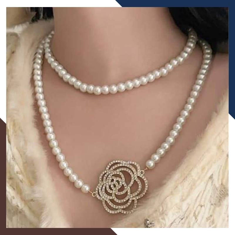 Vòng cổ ngọc trai dài 120cm khóa hoa hồng to, vòng ngọc trai mặc áo dài cho nữ mã 78AC850