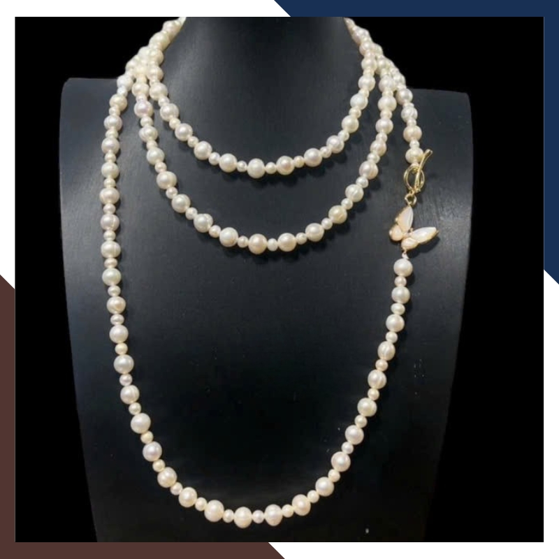 Vòng Cổ Ngọc Trai Dài 120cm Phối Hạt To Nhỏ Đính Khoá Bướm VCNT138 - Độc Đáo & Tinh Tế