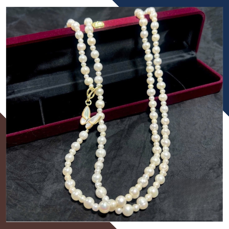 Vòng Cổ Ngọc Trai Dài 120cm Phối Hạt To Nhỏ Đính Khoá Bướm VCNT138 - Độc Đáo & Tinh Tế