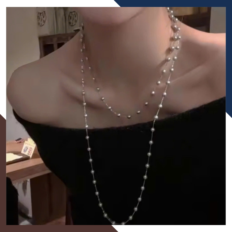 Vòng Cổ Ngọc Trai Dài 150CM Kiểu Dây Bạc Mix Cách Hạt VCNT102