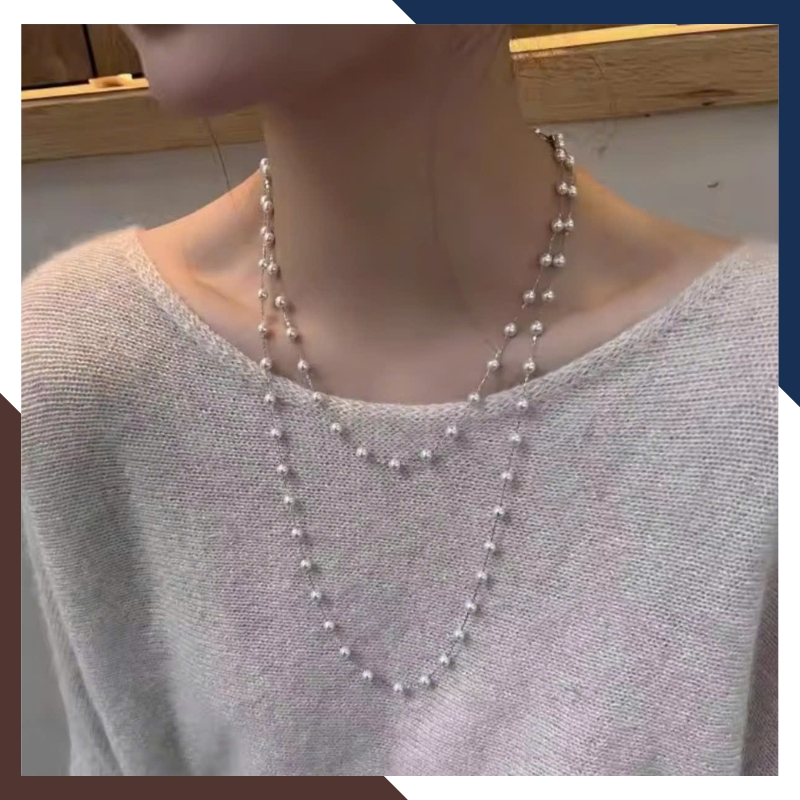 Vòng Cổ Ngọc Trai Dài 150CM Kiểu Dây Bạc Mix Cách Hạt VCNT102