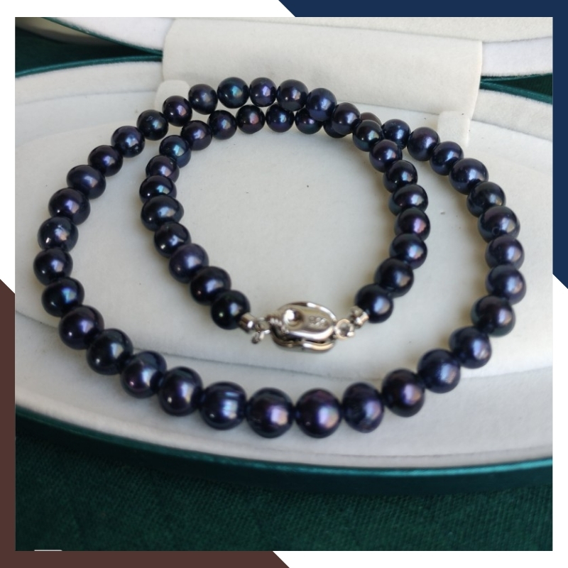 Vòng cổ ngọc trai đen tự nhiên mặc áo dài cho nữ mã 89AC325