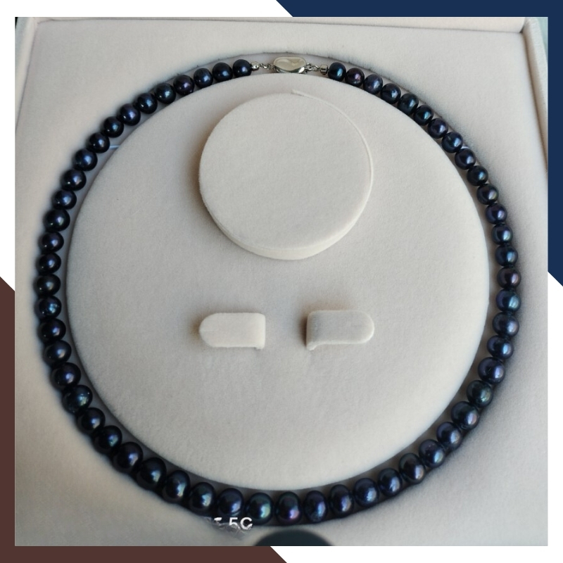 Vòng cổ ngọc trai đen tự nhiên mặc áo dài cho nữ mã 89AC325