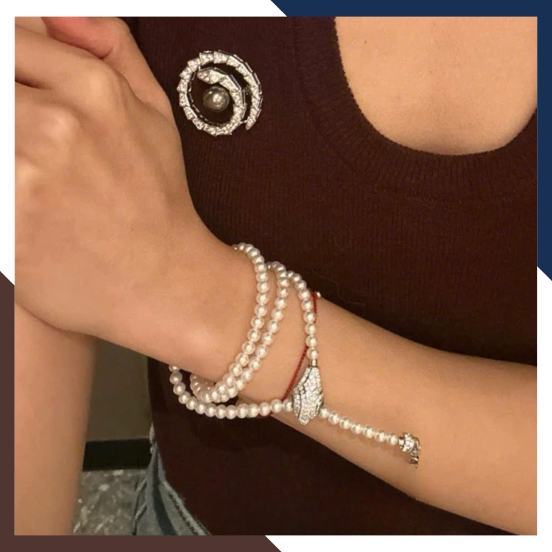 Vòng Cổ Ngọc Trai Nữ Phối Khoá Hình Con Rắn VCNT139