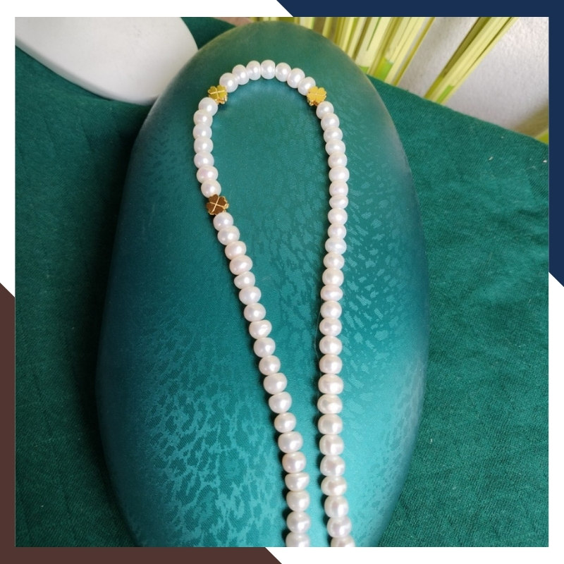 Vòng cổ ngọc trai nước ngọt phối cỏ 4 lá bạc mạ vàng 78AC293