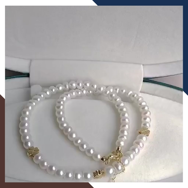 Vòng cổ ngọc trai nước ngọt phối cỏ 4 lá bạc mạ vàng 78AC293