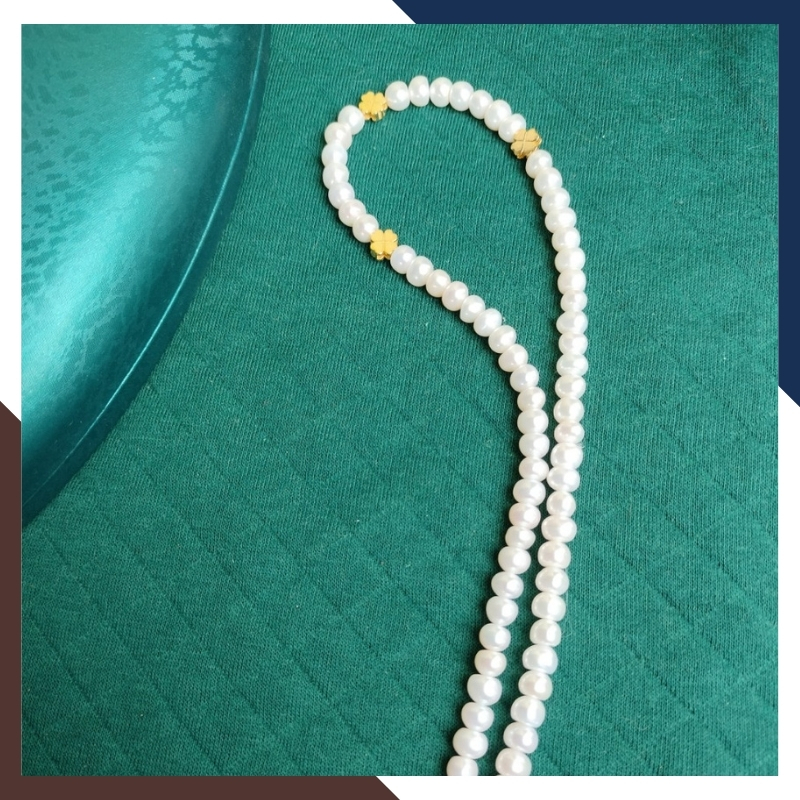 Vòng cổ ngọc trai nước ngọt phối cỏ 4 lá bạc mạ vàng 78AC293