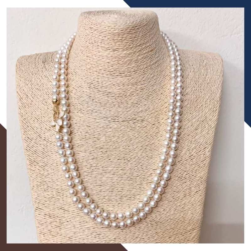 Vòng cổ ngọc trai tự nhiên dài 120cm mặc áo dài cho nữ trẻ đẹp, mẫu khóa hình bông hoa mã 78K65T370