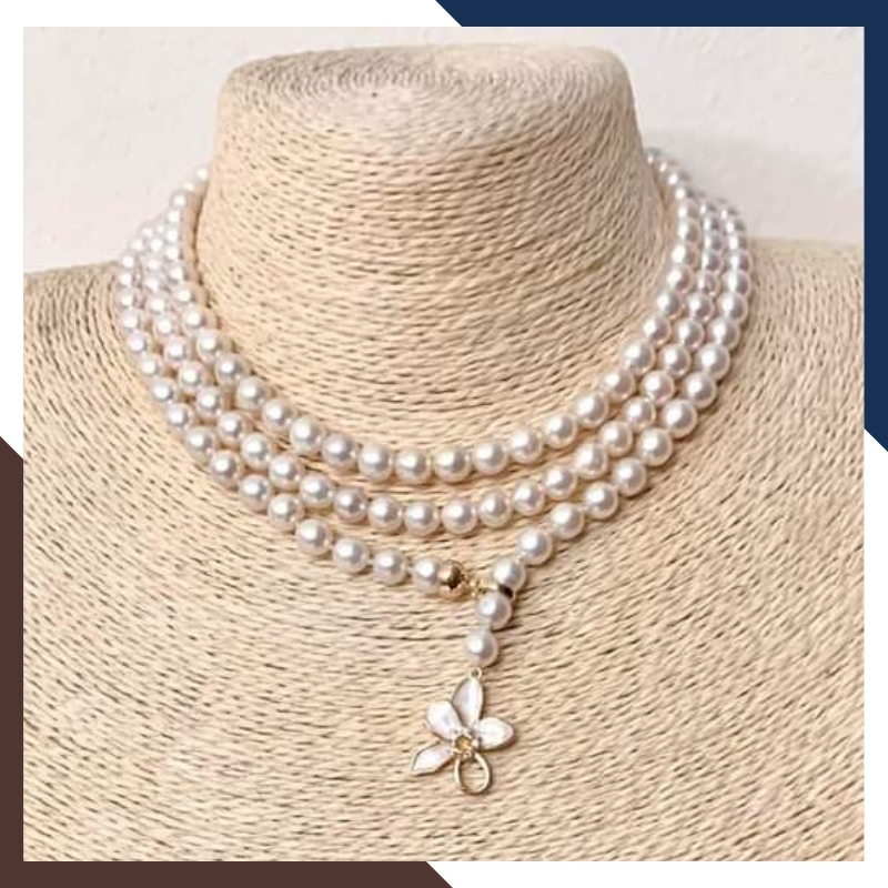 Vòng cổ ngọc trai tự nhiên dài 120cm mặc áo dài cho nữ trẻ đẹp, mẫu khóa hình bông hoa mã 78K65T370