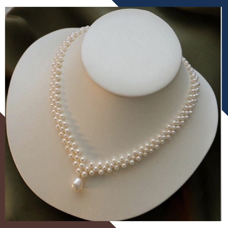 Vòng cổ choker ngọc trai nước ngọt đan hoa cao cấp mã 56B1355