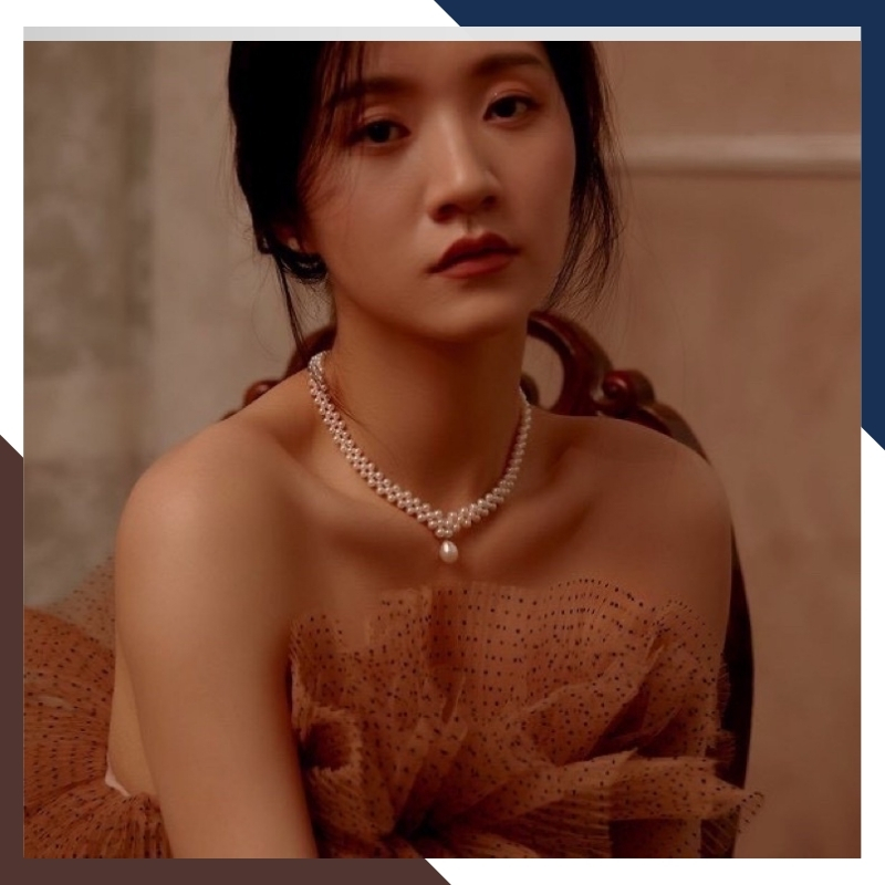 Vòng cổ choker ngọc trai nước ngọt đan hoa cao cấp mã 56B1355