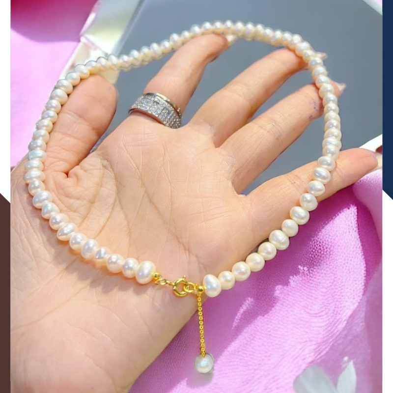 Vòng cổ choker ngọc trai nước ngọt khóa vàng 10k mã 78B1245