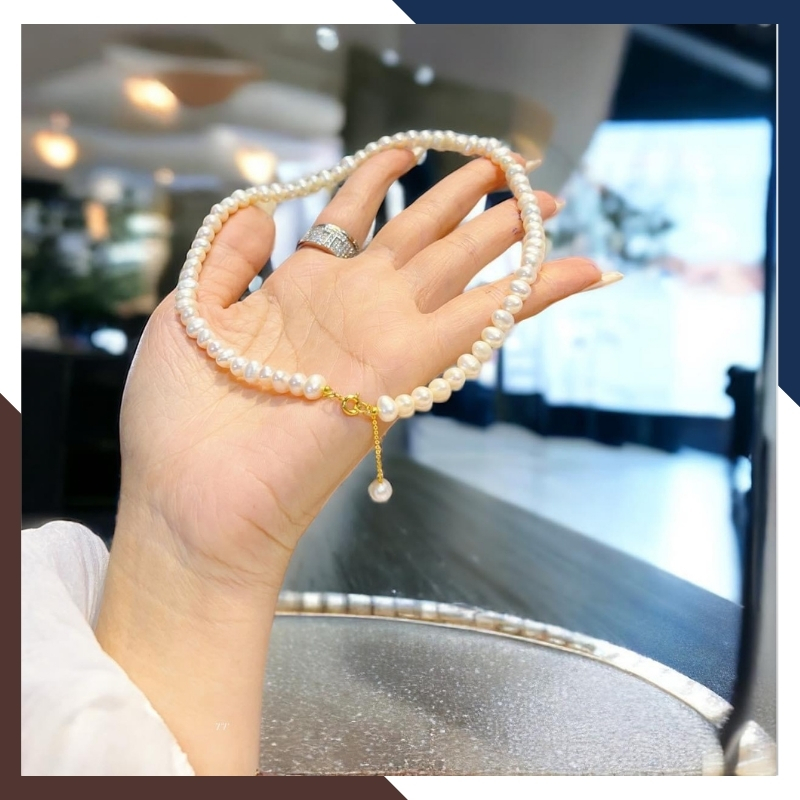 Vòng cổ choker ngọc trai nước ngọt khóa vàng 10k mã 78B1245