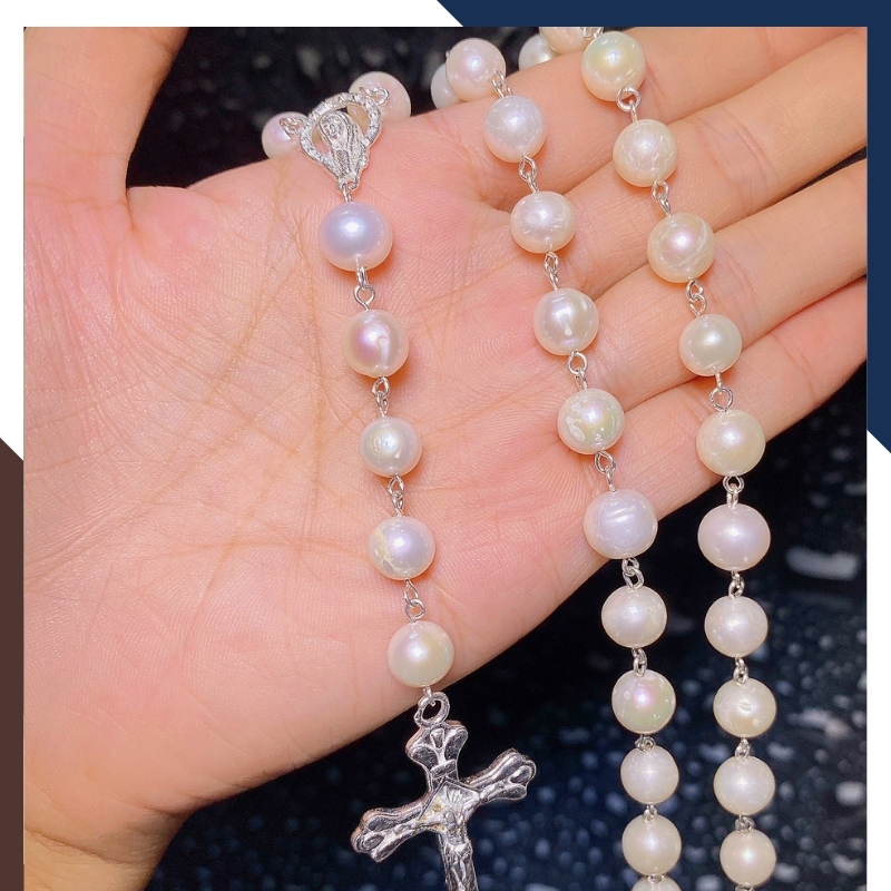 Vòng cổ ngọc trai mặc áo dài phối thánh giá bạc mã 78AC700