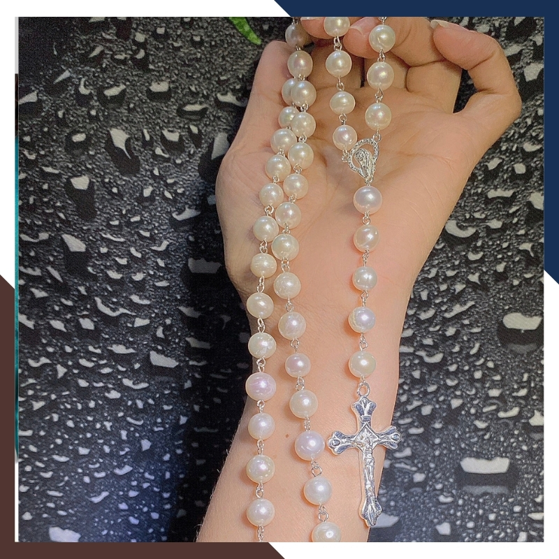 Vòng cổ ngọc trai mặc áo dài phối thánh giá bạc mã 78AC700