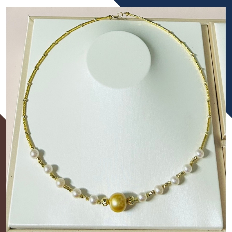 Vòng cổ ngọc trai vàng 18k, vòng ngọc trai tự nhiên cao cấp mã 612B15