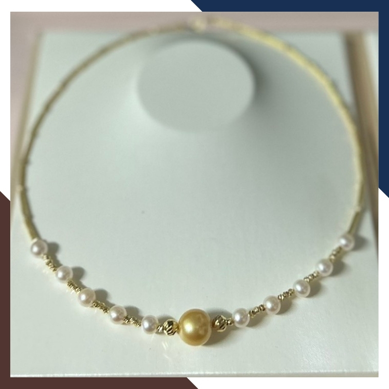 Vòng cổ ngọc trai vàng 18k, vòng ngọc trai tự nhiên cao cấp mã 612B15