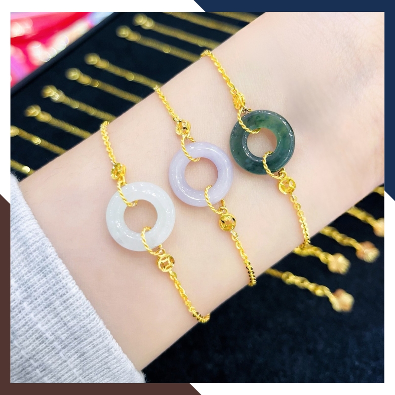 Vòng Tay Đồng Điếu Đá Phong Thuỷ Tự Nhiên Phối Dây Vàng Tây 10K Mã LTVN92