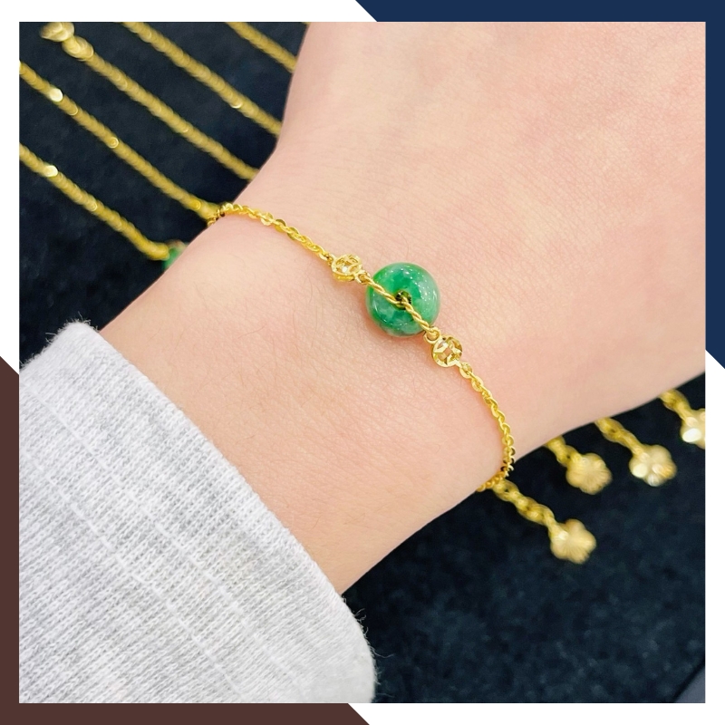 Vòng Tay Đồng Điếu Đá Phong Thuỷ Tự Nhiên Phối Dây Vàng Tây 10K Mã LTVN92