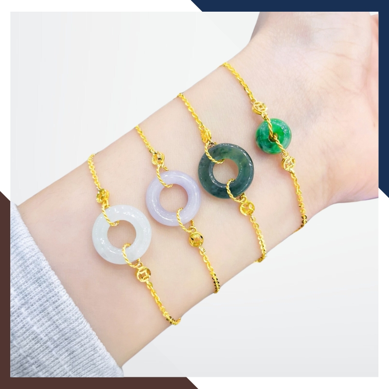 Vòng Tay Đồng Điếu Đá Phong Thuỷ Tự Nhiên Phối Dây Vàng Tây 10K Mã LTVN92