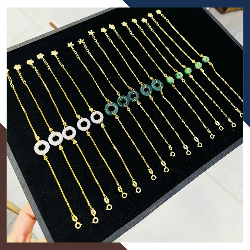 Vòng Tay Đồng Điếu Đá Phong Thuỷ Tự Nhiên Phối Dây Vàng Tây 10K Mã LTVN92