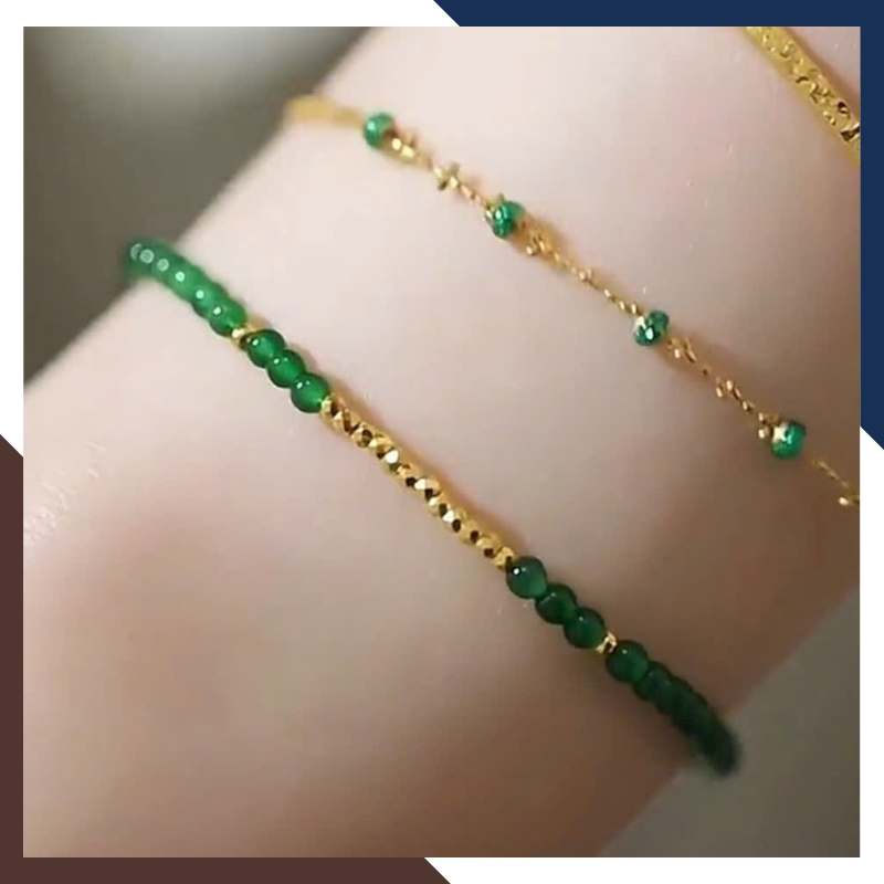 Vòng Tay Ngọc Lục Bảo Tự Nhiên Phối Bi Vàng Ta 24k 9999 Mã LTVN93