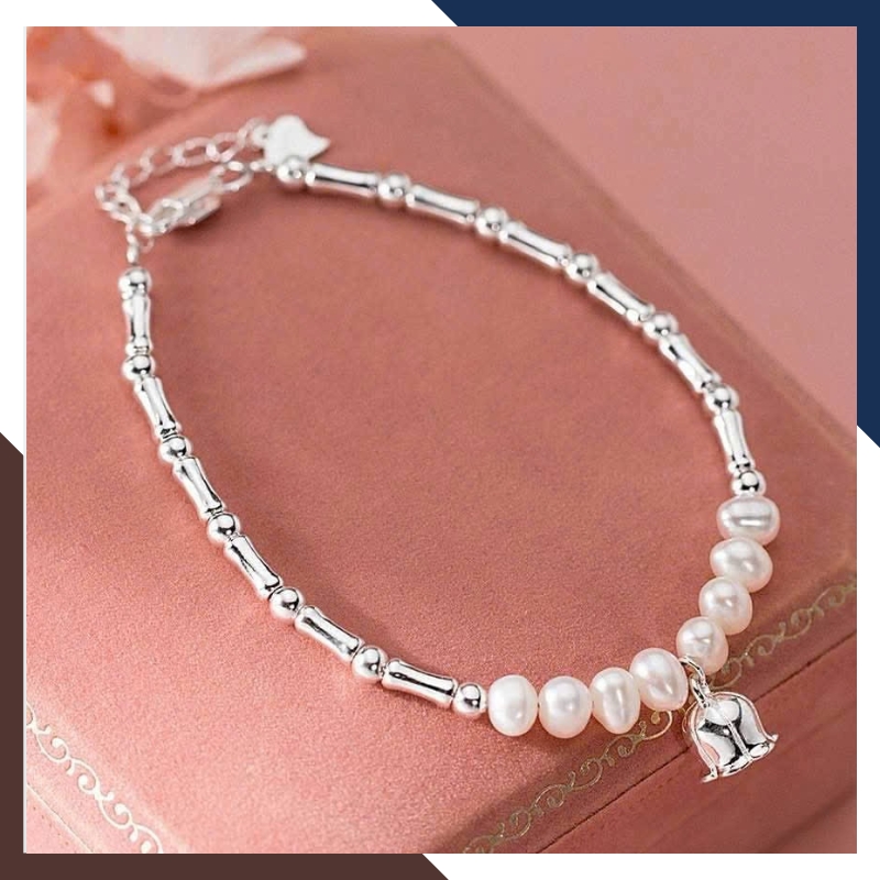 Vòng Tay Ngọc Trai Hoa Linh Lan Phối Đốt Trúc Bạc VTNT48