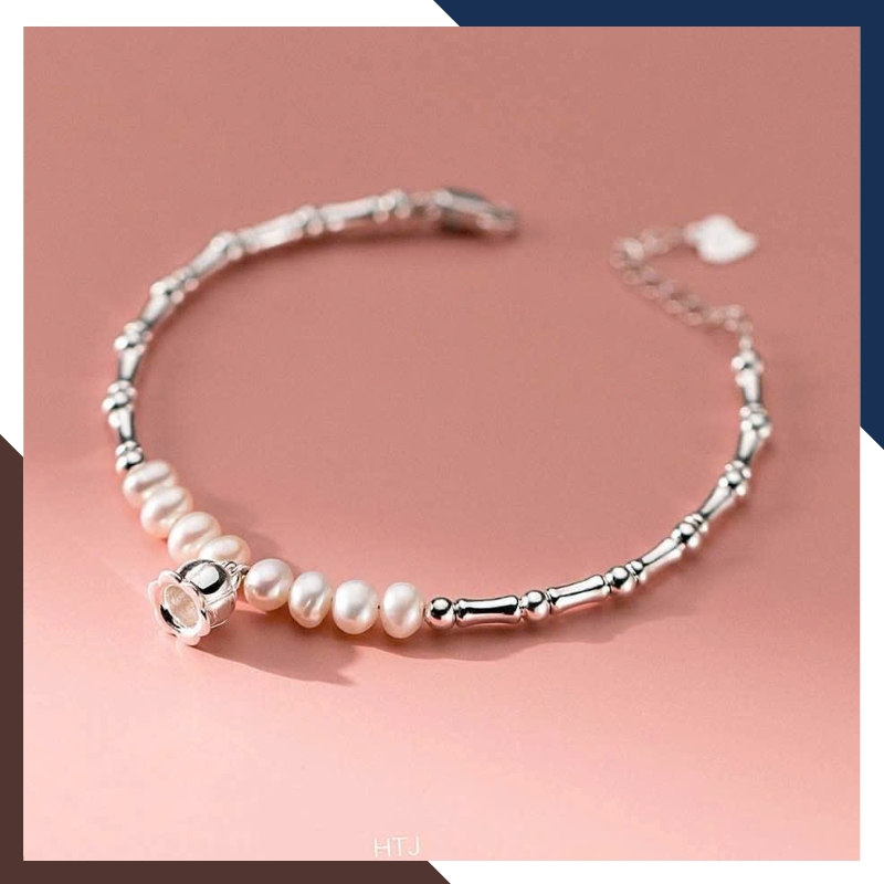 Vòng Tay Ngọc Trai Hoa Linh Lan Phối Đốt Trúc Bạc VTNT48