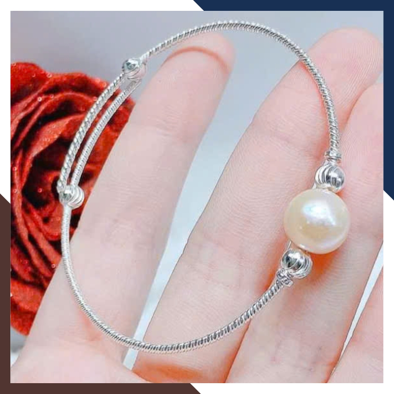 Vòng Tay Ngọc Trai Đen, Trắng, Hồng Kiểu Kiềng Bạc Sang Trọng VTNT29