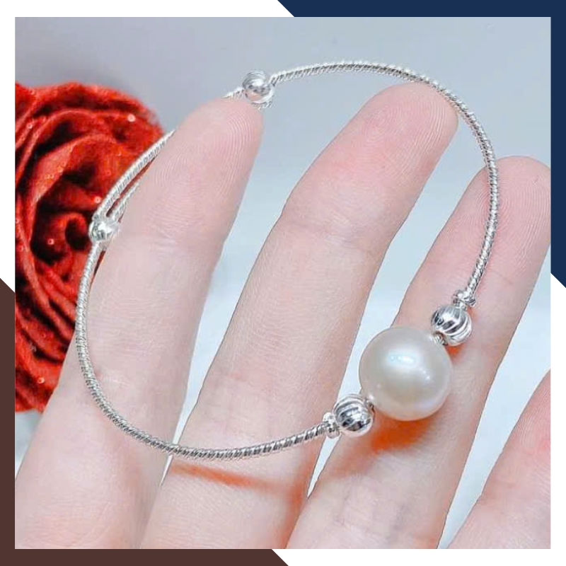 Vòng Tay Ngọc Trai Đen, Trắng, Hồng Kiểu Kiềng Bạc Sang Trọng VTNT29